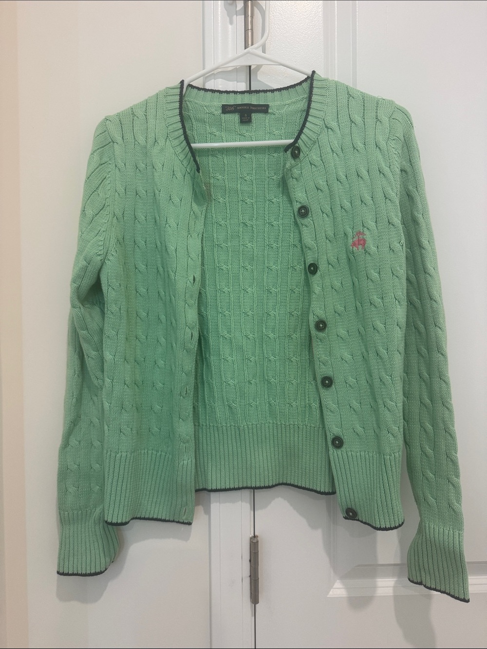 Brooks Brothers Mint Green Cable-Knit Button Cardigan
